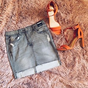 Distressed Grey Denim Mini-Skirt